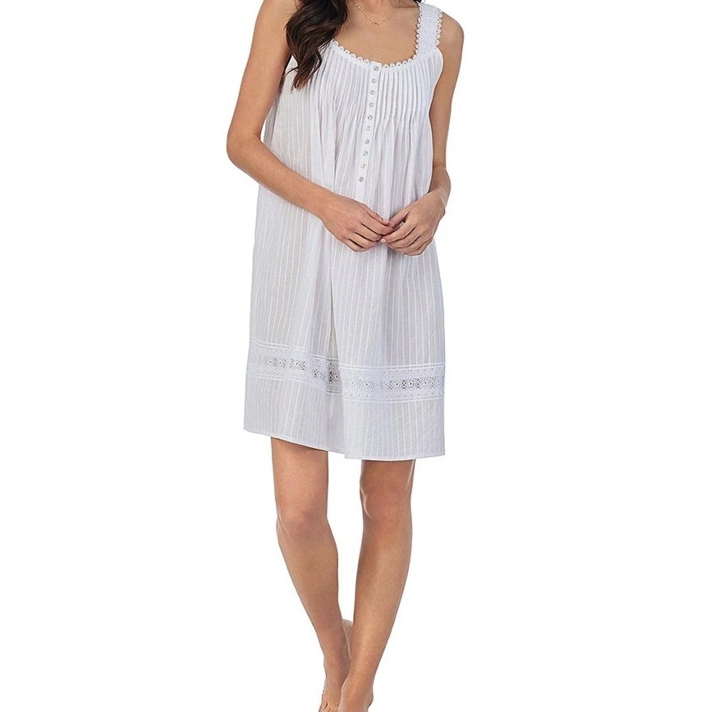 Eileen West Dobby Stripe Sleeveless Cotton Woven Short Chemise Night Gown Large